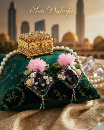 Šité dizajnové náušnice "Sen Dubaja"